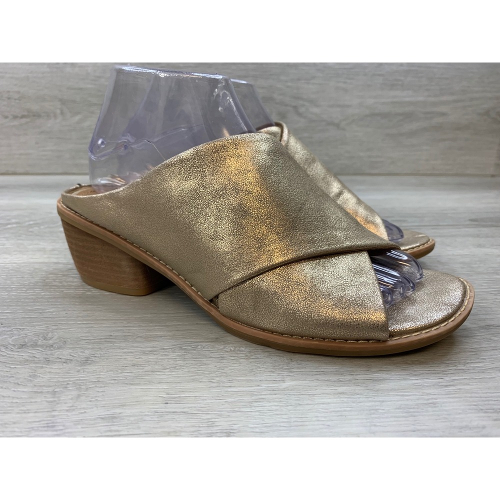 EuroSoft by Sofft Gold Metallic Crisscross Block Heel Slide Sandals Women's 8